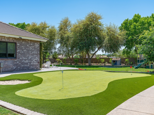 A backyard putting green
